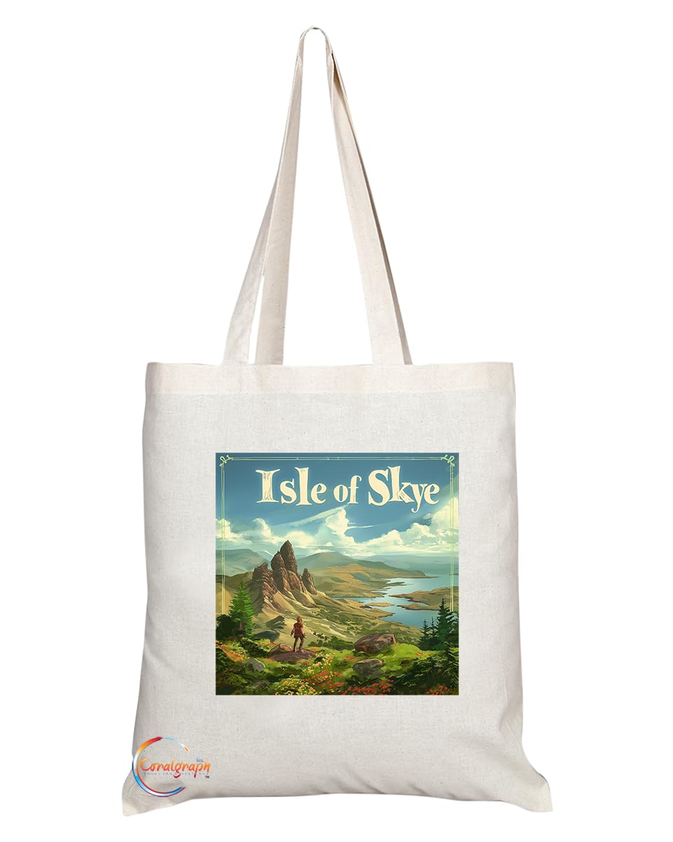 Natural Reusable Shopping Souvenir Tote Bag Featuring Cities and Landmarks in United Kingdom (Isle Of Skye)