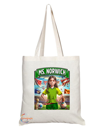 TB1626 Ms Norwich Footie Fan Lady Girl Tote Bag - Eco-Friendly, Stylish, Long Handled, Perfect Novelty Gift by
