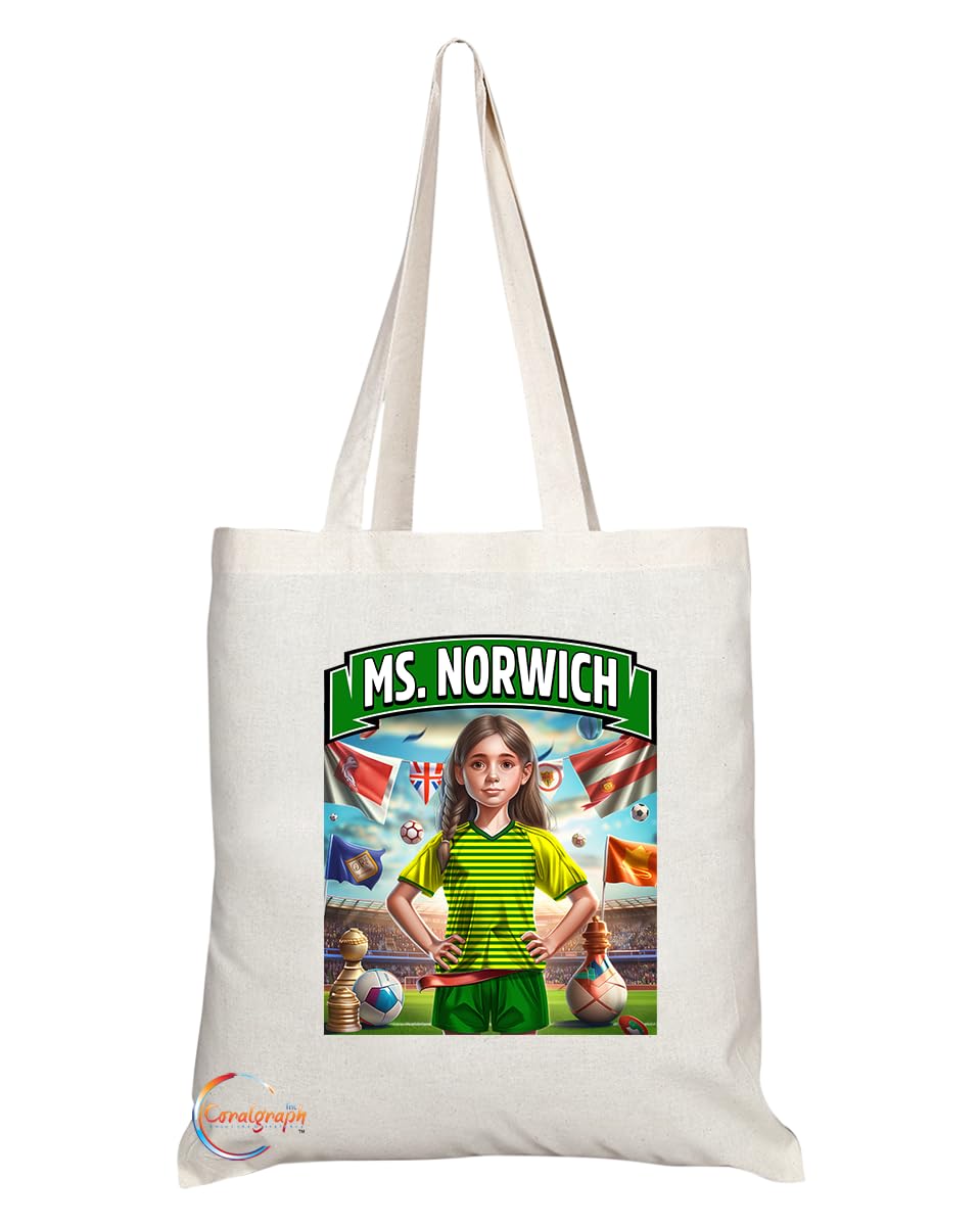 TB1626 Ms Norwich Footie Fan Lady Girl Tote Bag - Eco-Friendly, Stylish, Long Handled, Perfect Novelty Gift by