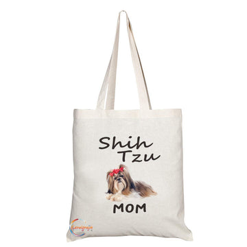TB580 Shih Tzu MOM Novelty Present Gift Printed Eco-Friendly Stylish Long Handled Tote Shoulder Bag