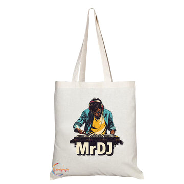 TB1706 Mr DJ Tote Bag - Great for DJs, Music Lovers, Nightclub Enthusiasts - Sustainable, Stylish, Long Handled, Durable and Reusable