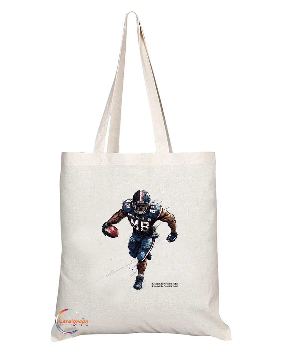 TB2139 - Natural Reusable Shopping Souvenir Tote Bag Featuring Mr American Football Design