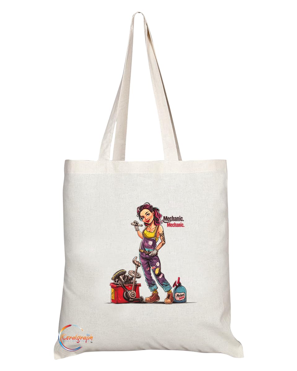 TB1966 Ms Mechanic Tote Bag - Ideal for Female Mechanics, Car Enthusiasts, and Automotive Workers - Tote Bag with Empowering Design
