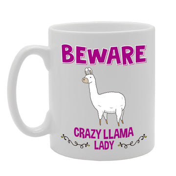 Beware Crazy Llama Lady   Printed Tea Coffee Cermic  Mg4250 - Funny Printed Coffee Mug - Great Gift Idea
