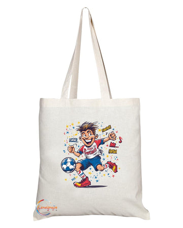 Natural Reusable Shopping Souvenir Tote Bag Featuring Popular Sports Designs from Around the World (Football)