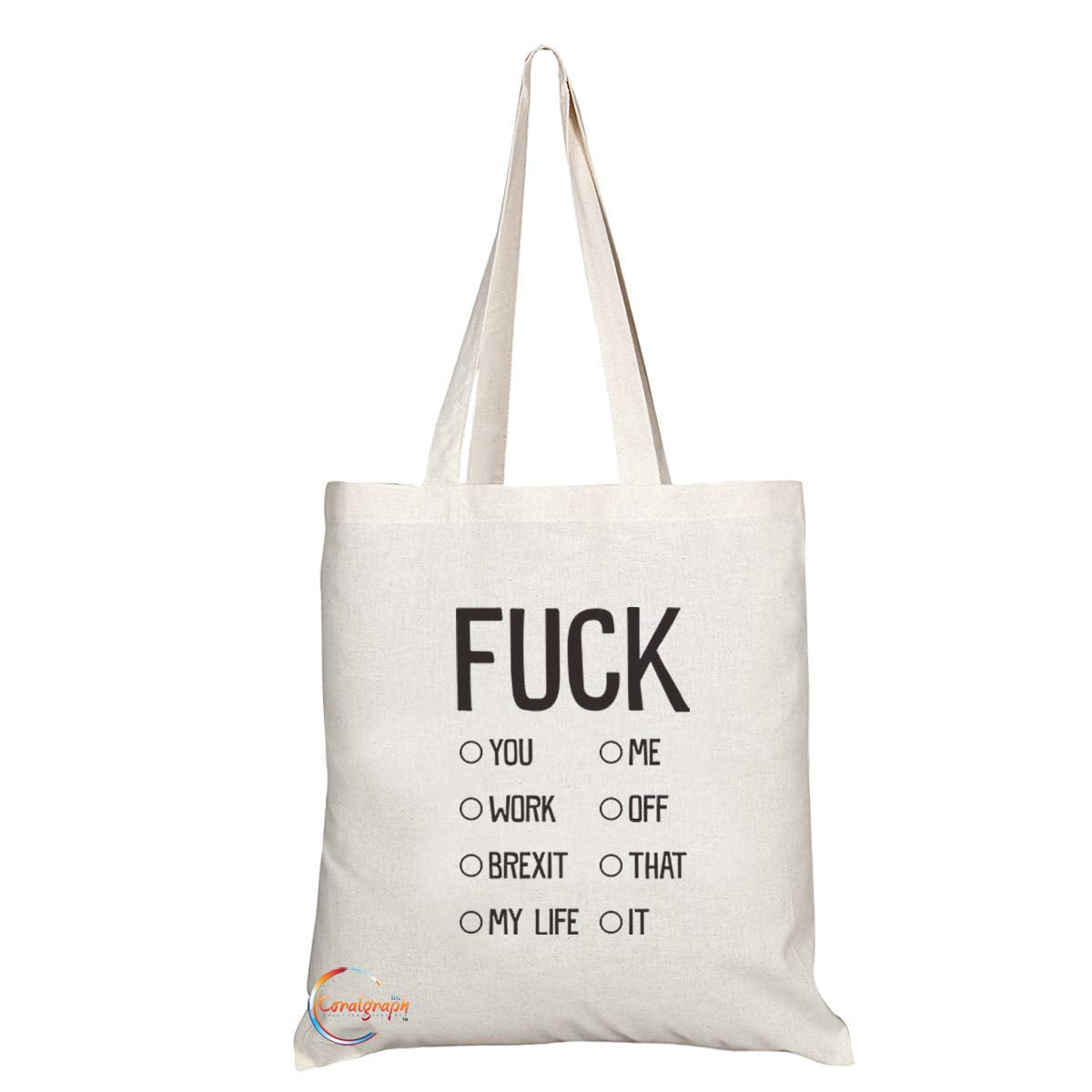 TB708 F**K Tick Box You Me Work Off Brexit That My Life It Novelty Present Gift Printed Eco-Friendly Stylish Long Handled Tote Shoulder Bag