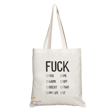 TB708 F**K Tick Box You Me Work Off Brexit That My Life It Novelty Present Gift Printed Eco-Friendly Stylish Long Handled Tote Shoulder Bag