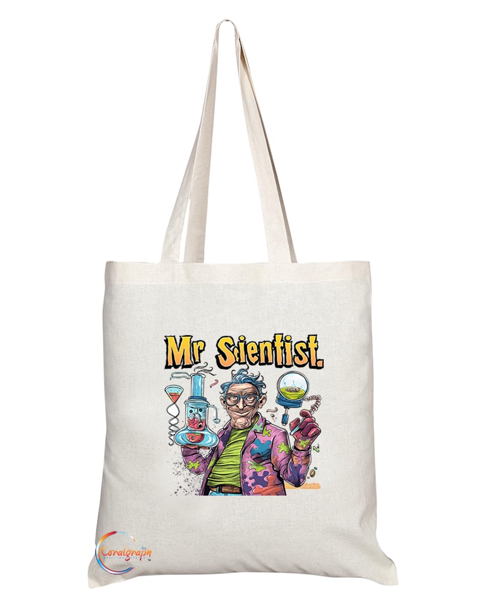 TB1954 Mr Scientist Souvenir Tote Bag - Depicting a Dedicated Scientist in a Lab Setting - Memory Keepsake for Science and Research Enthusiasts - Mr Scientist Memorabilia
