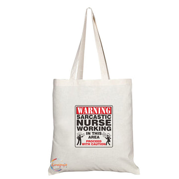 TB1375 Warning Sarcastic Nurse Working Tea Novelty Present Gift Printed Eco-Friendly Stylish Long Handled Tote Shoulder Bag