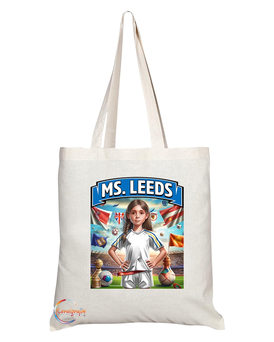 TB1622 Ms Leeds Footie Fan Lady Girl Tote Bag - Eco-Friendly, Stylish, Long Handled, Perfect Novelty Gift by