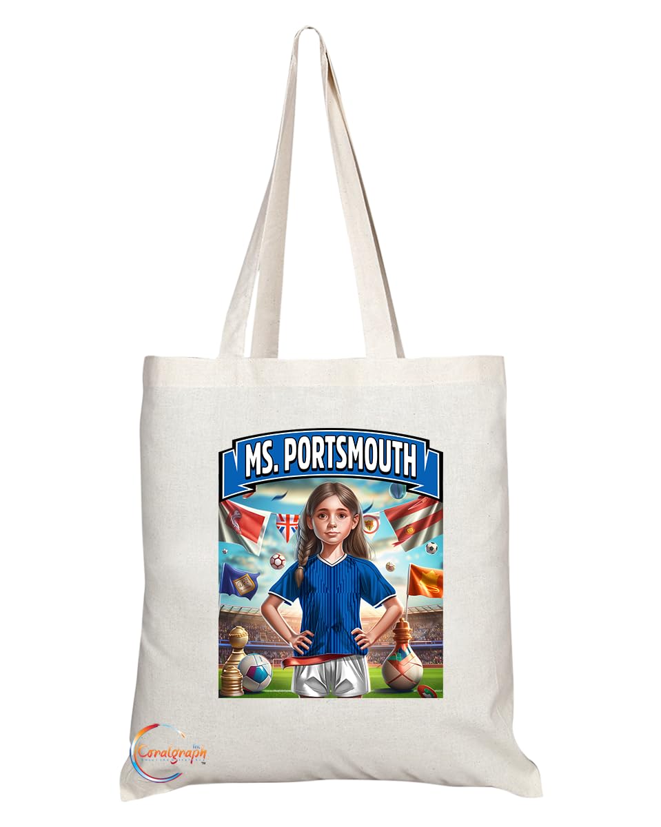 TB1645 Ms Portsmouth Footie Fan Lady Girl Tote Bag - Eco-Friendly, Stylish, Long Handled, Perfect Novelty Gift by