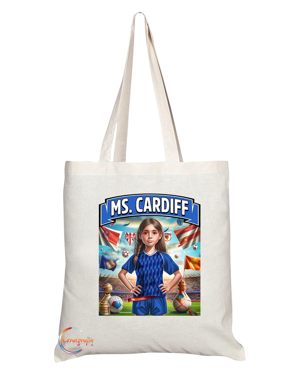 TB1631 Ms Cardiff Footie Fan Lady Girl Tote Bag - Eco-Friendly, Stylish, Long Handled, Perfect Novelty Gift by