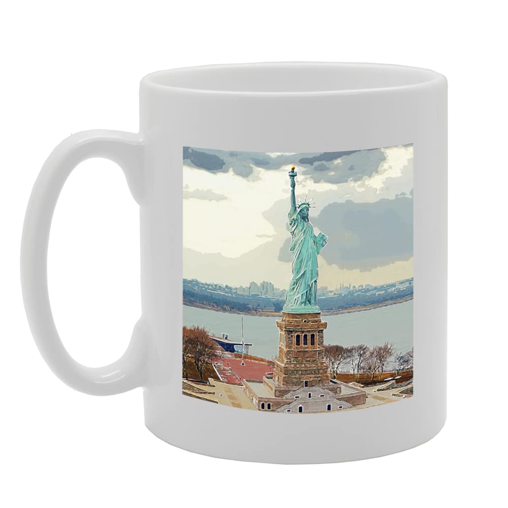 New York Themed  Selection - Various New York And Usa Landmarks   Ceramic Coffee & Tea Cup (11Oz, Statue Of Liberty Mg5631) - Funny Printed Coffee Mug - Great Gift Idea