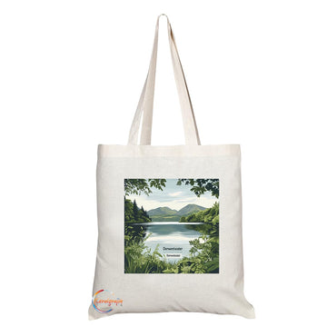 Natural Reusable Shopping Souvenir Tote Bag Featuring Cities and Landmarks in United Kingdom (Derwentwater)