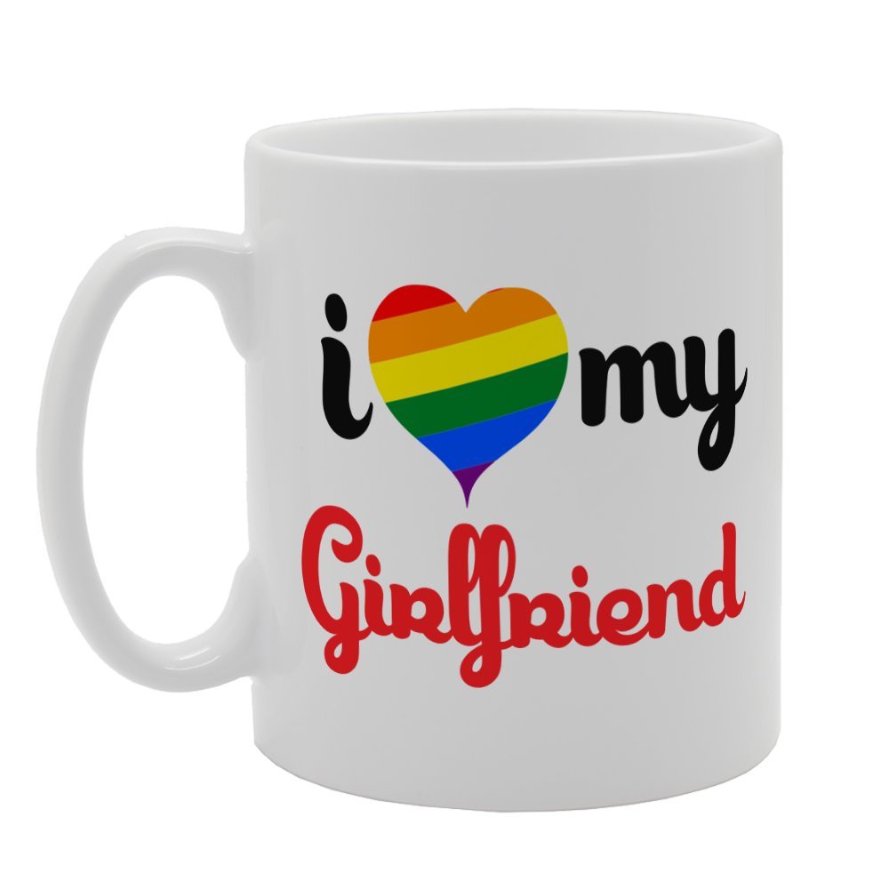 I Love My Girlfriend Tilted Rainbow Heart   Printed Tea Coffee Ceramic  Mg4047 - Funny Printed Coffee Mug - Great Gift Idea