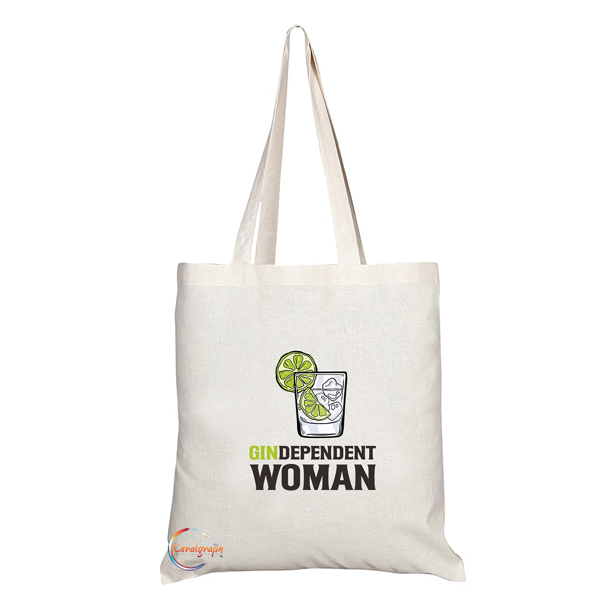TB1355 Gindependent Woman Tea Novelty Present Gift Printed Eco-Friendly Stylish Long Handled Tote Shoulder Bag