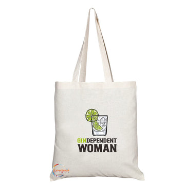 TB1355 Gindependent Woman Tea Novelty Present Gift Printed Eco-Friendly Stylish Long Handled Tote Shoulder Bag