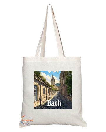 Natural Reusable Shopping Souvenir Tote Bag Featuring Cities and Landmarks in United Kingdom (Bath City)