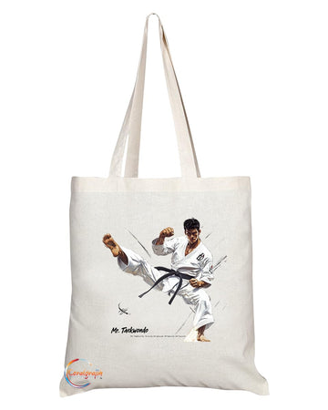 Natural Reusable Shopping Souvenir Tote Bag Featuring Popular Sports Designs from Around the World (Taekwondo)