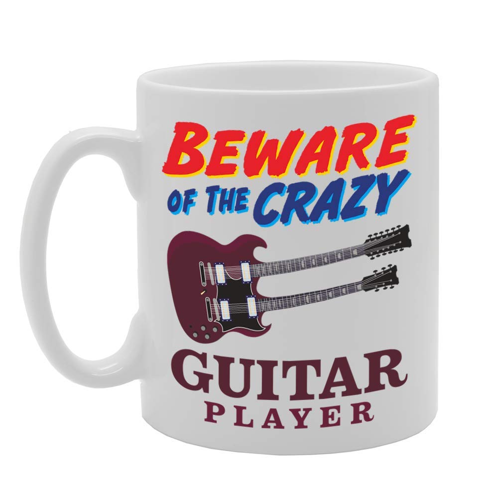 Beware Of The Crazy Guitar Player   Printed Tea Coffee Ceramic  Mg5008 - Funny Printed Coffee Mug - Great Gift Idea