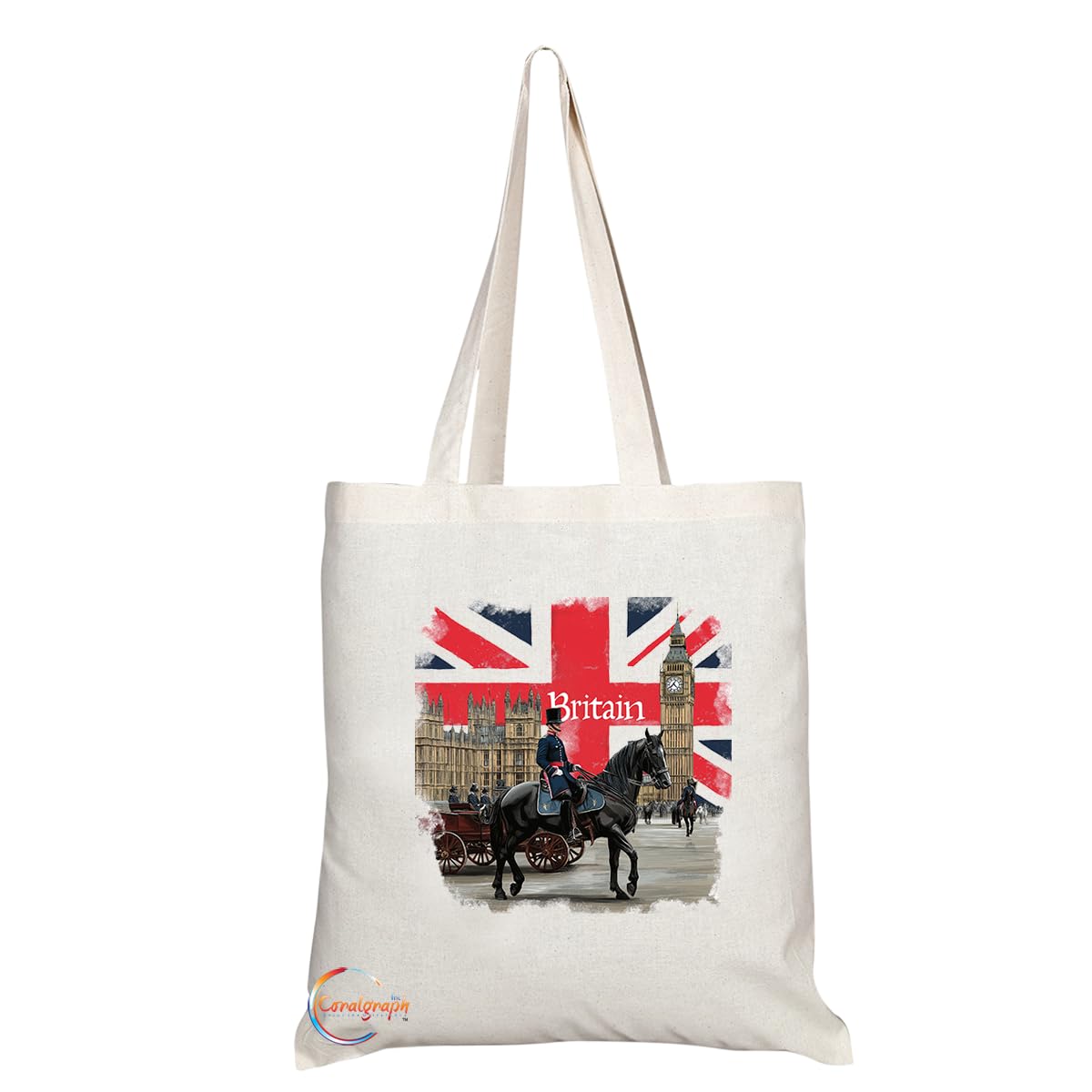 TB2030 - Natural Reusable Shopping Souvenir Tote Bag Featuring Great Britain - (Design 3)