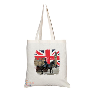 TB2030 - Natural Reusable Shopping Souvenir Tote Bag Featuring Great Britain - (Design 3)