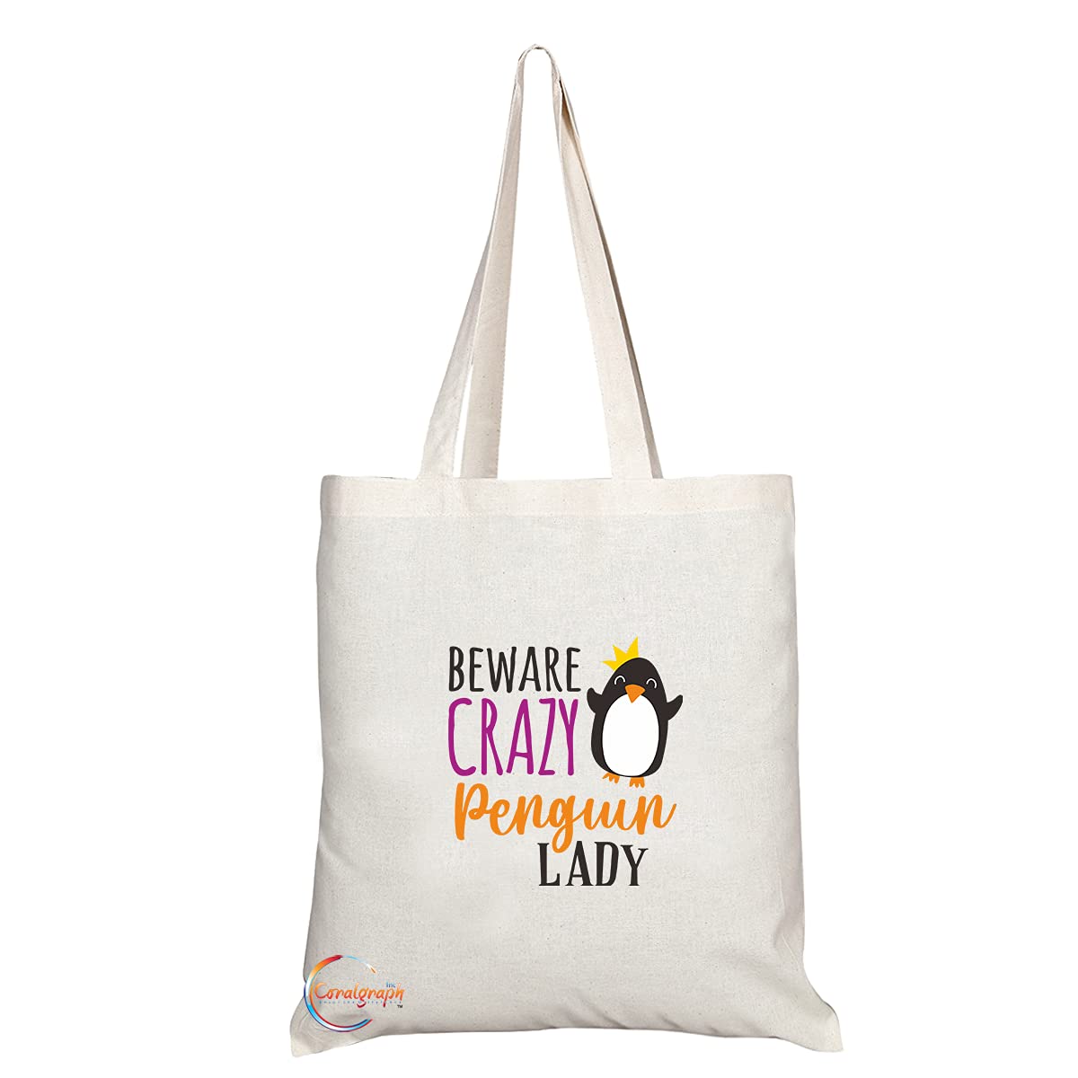 TB1434 Beware Crazy Penguin Lady Novelty Present Gift Printed Eco-Friendly Stylish Long Handled Tote Shoulder Bag