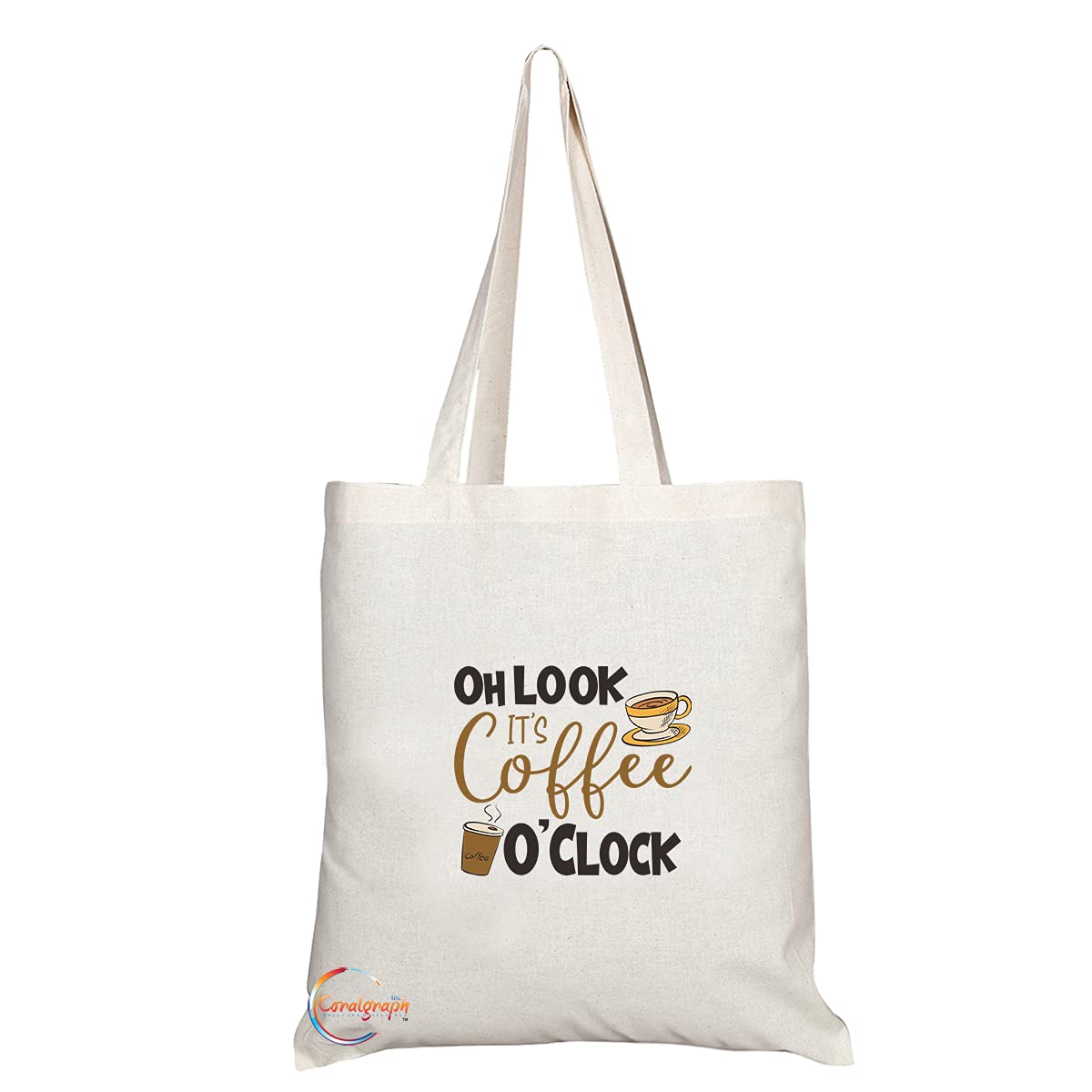 TB1425 Oh Look it's Coffee O'Clock Novelty Present Gift Printed Eco-Friendly Stylish Long Handled Tote Shoulder Bag