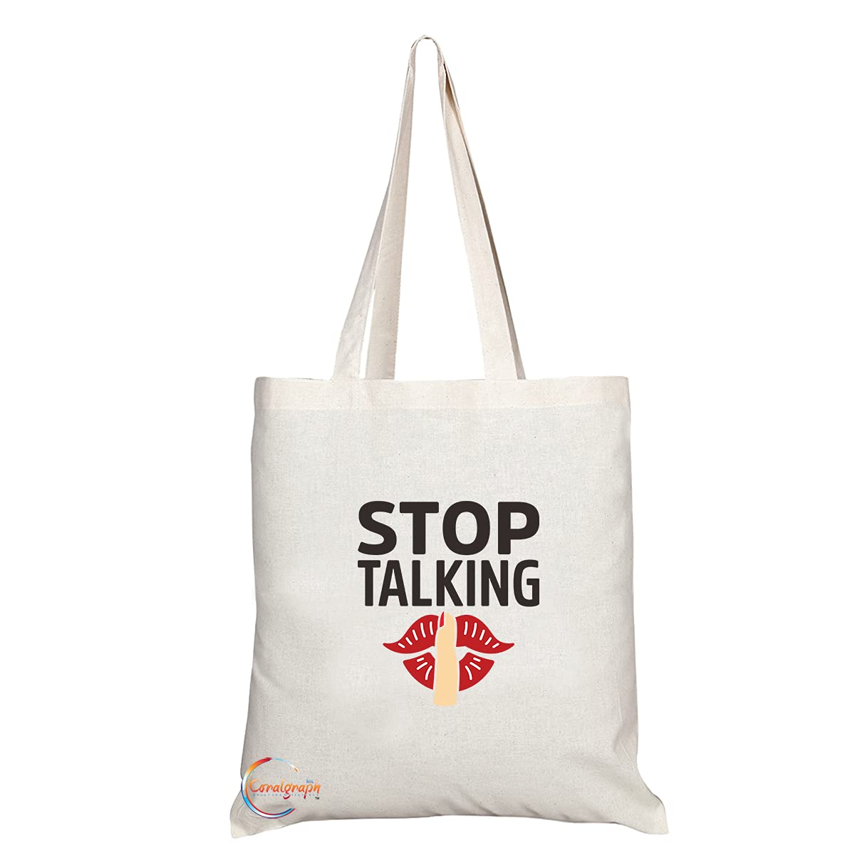 TB1413 Stop Talking Novelty Present Gift Printed Eco-Friendly Stylish Long Handled Tote Shoulder Bag