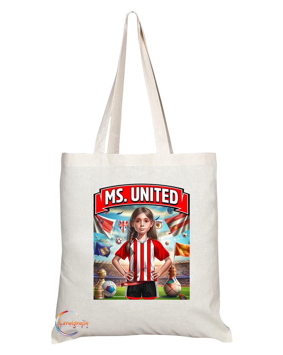 TB1620 Ms United (2) Footie Fan Lady Girl Tote Bag - Eco-Friendly, Stylish, Long Handled, Perfect Novelty Gift by