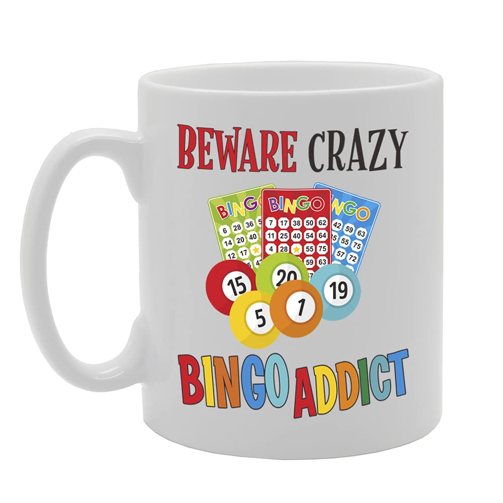 Beware Crazy Bingo Addict Tea   Printed Tea Coffee Ceramic  Mg5406 - Funny Printed Coffee Mug - Great Gift Idea
