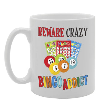Beware Crazy Bingo Addict Tea   Printed Tea Coffee Ceramic  Mg5406 - Funny Printed Coffee Mug - Great Gift Idea