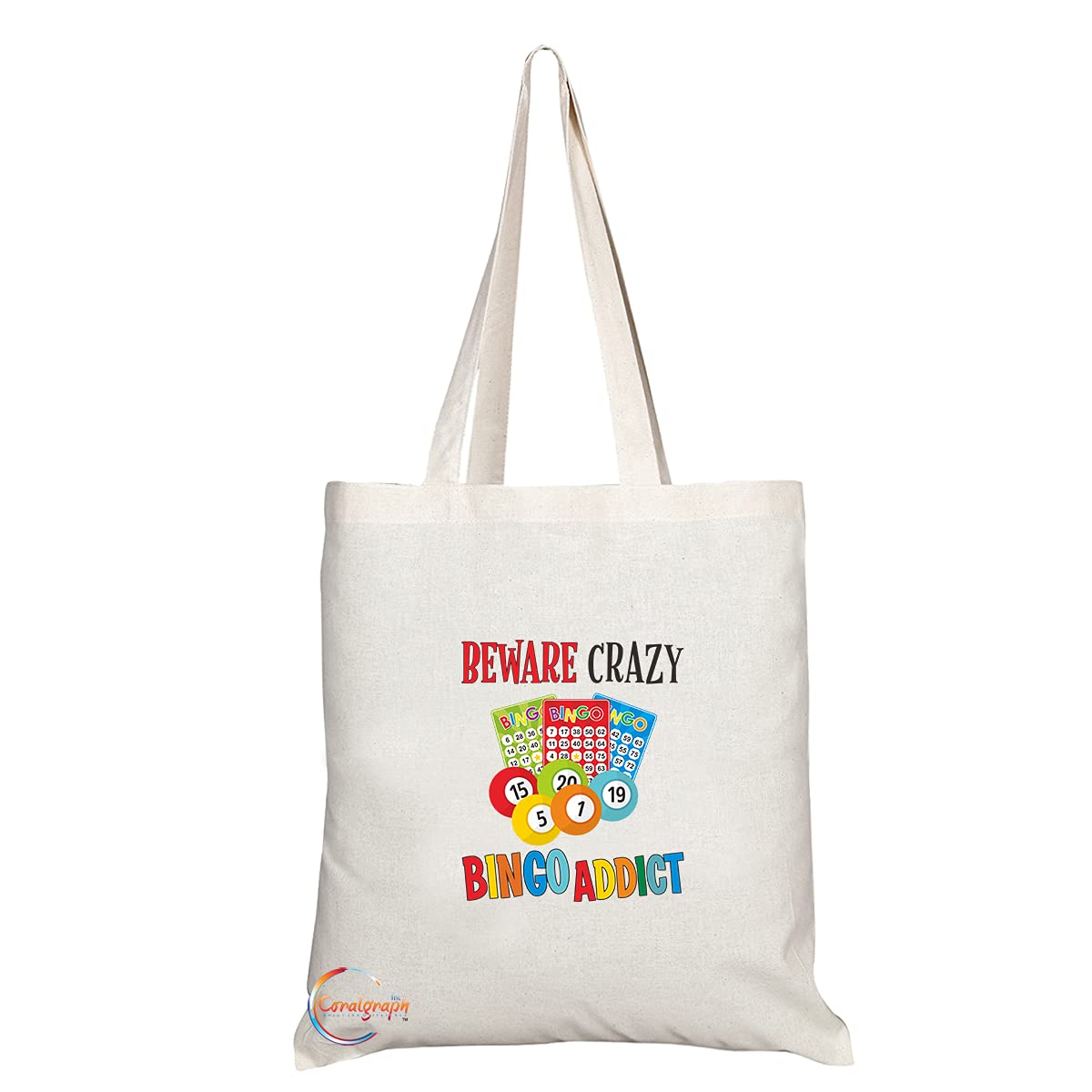TB1406 Beware Crazy Bingo Addict Novelty Present Gift Printed Eco-Friendly Stylish Long Handled Tote Shoulder Bag