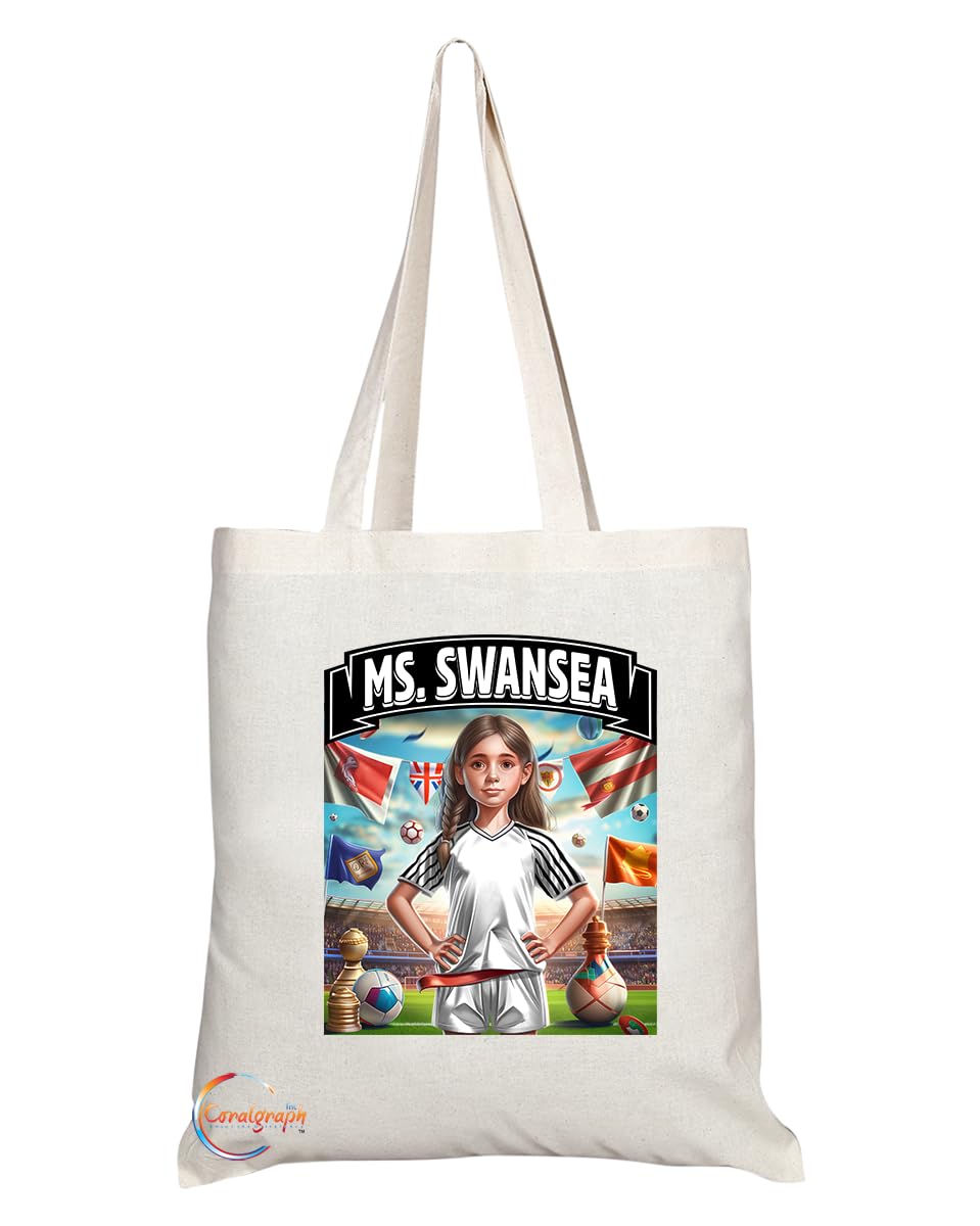 TB1635 Ms Swansea Footie Fan Lady Girl Tote Bag - Eco-Friendly, Stylish, Long Handled, Perfect Novelty Gift by