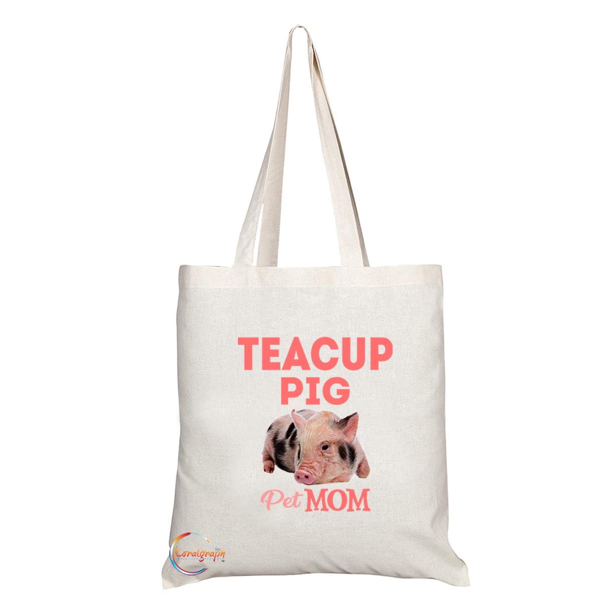 TB604 Pet MOM Teacup Pig Novelty Present Gift Printed Eco-Friendly Stylish Long Handled Tote Shoulder Bag
