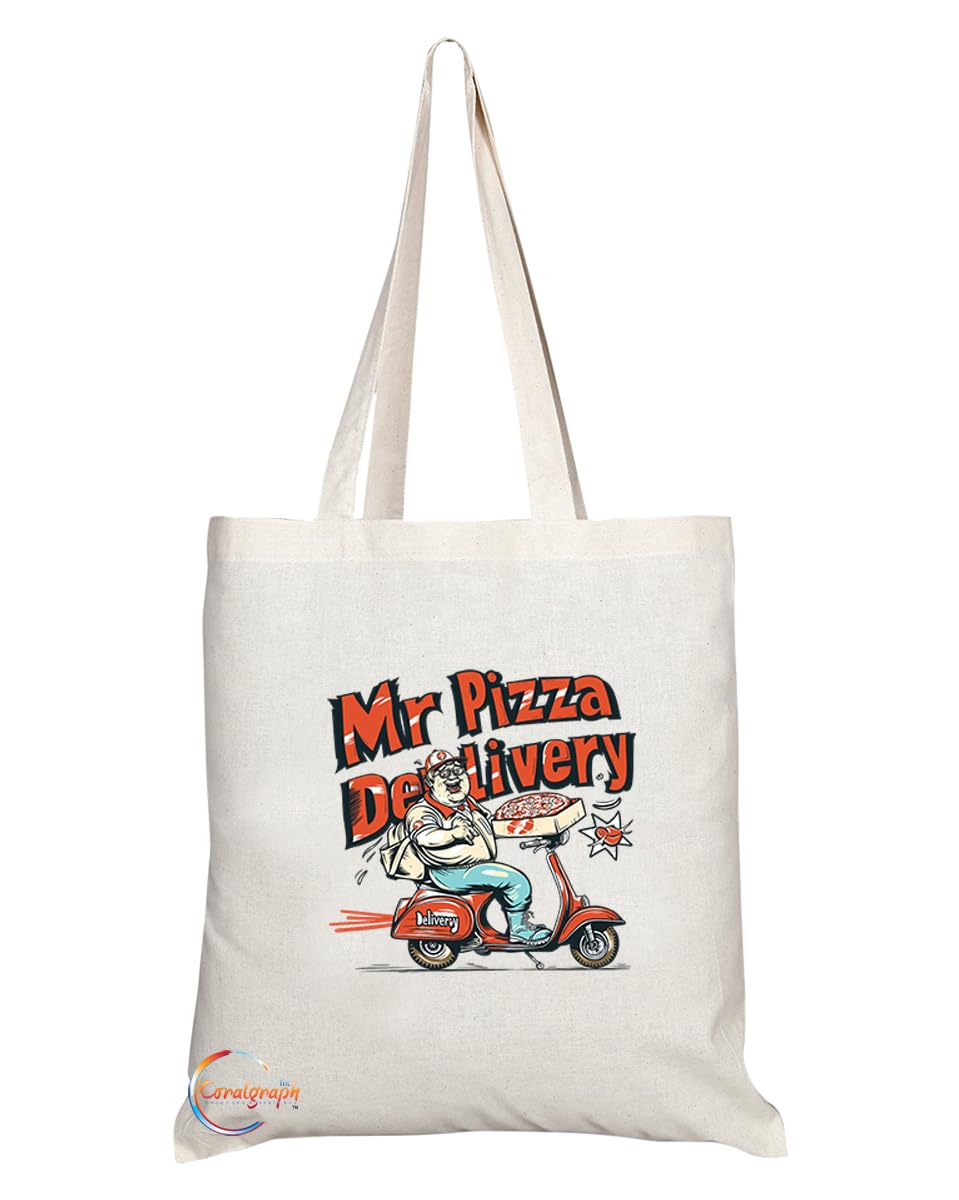 TB1973 Mr Pizza Delivery Tote Bag - Ideal for Pizza Delivery Drivers, Food Service Workers, and Pizza Lovers - Tote Bag with Fun Design