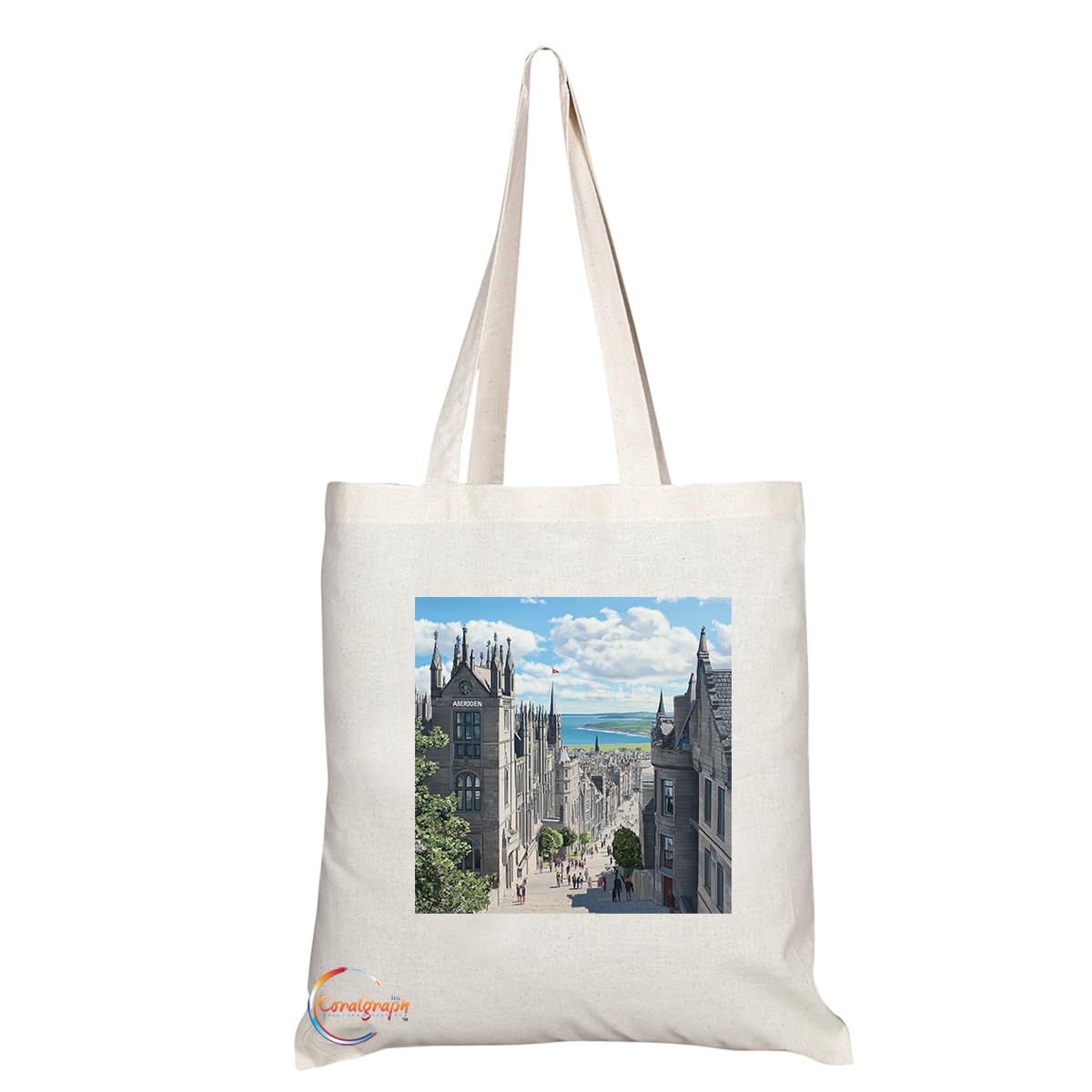 Natural Reusable Shopping Souvenir Tote Bag Featuring Cities and Landmarks in United Kingdom (Aberdeen)