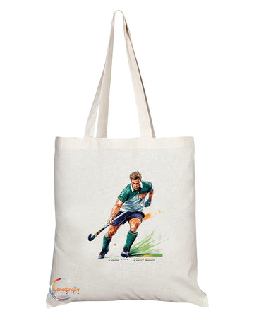 Natural Reusable Shopping Souvenir Tote Bag Featuring Popular Sports Designs from Around the World (Field Hockey)