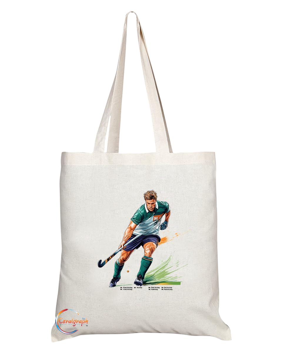 Natural Reusable Shopping Souvenir Tote Bag Featuring Popular Sports Designs from Around the World (Field Hockey)