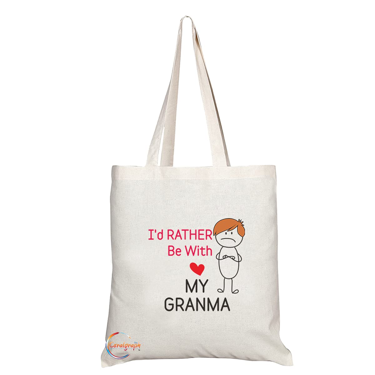 TB1297 I'd Rather Be With My Grandma Novelty Present Gift Printed Eco-Friendly Stylish Long Handled Tote Shoulder Bag