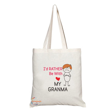 TB1297 I'd Rather Be With My Grandma Novelty Present Gift Printed Eco-Friendly Stylish Long Handled Tote Shoulder Bag