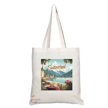 TB2024 - Natural Reusable Shopping Souvenir Tote Bag Featuring Switzerland Design