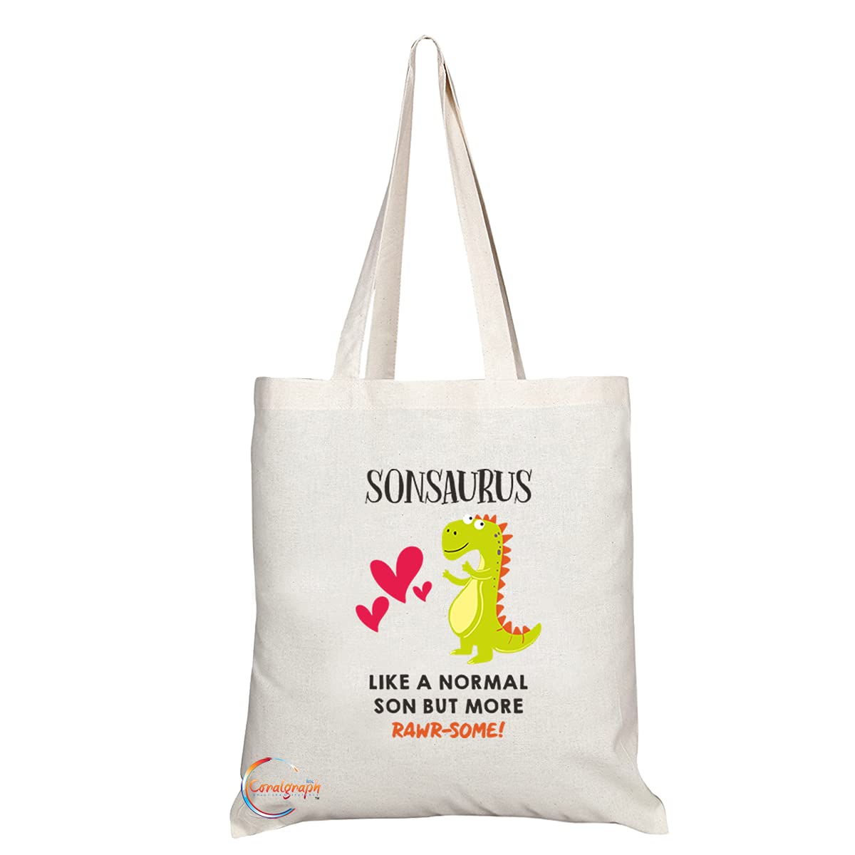TB1196 Sonsaurus Like a Normal Son but more Rawr-some Novelty Present Gift Printed Eco-Friendly Stylish Long Handled Tote Shoulder Bag
