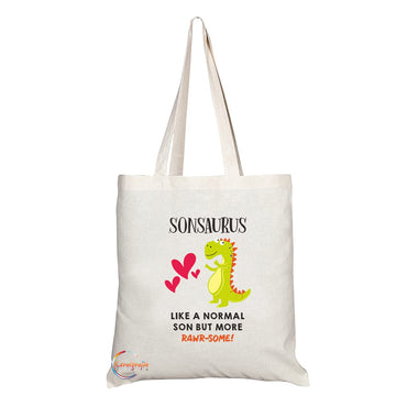 TB1196 Sonsaurus Like a Normal Son but more Rawr-some Novelty Present Gift Printed Eco-Friendly Stylish Long Handled Tote Shoulder Bag
