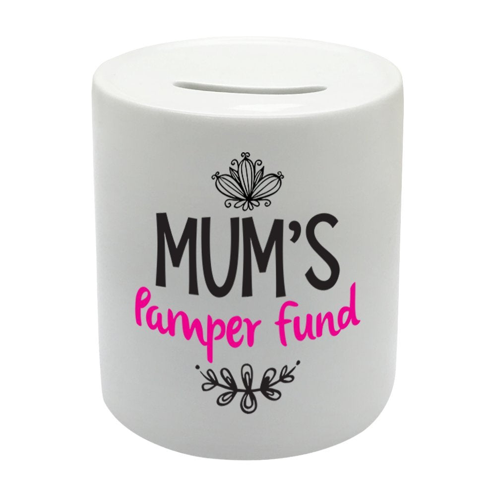 BS037 MUM'S Pamper Fund Novelty Gift Printed Ceramic Piggy Bank Money Saving Box