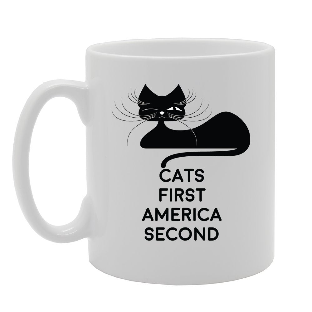 Cats First America Second   Printed Tea Coffee Ceramic  Mg3591 - Funny Printed Coffee Mug - Great Gift Idea
