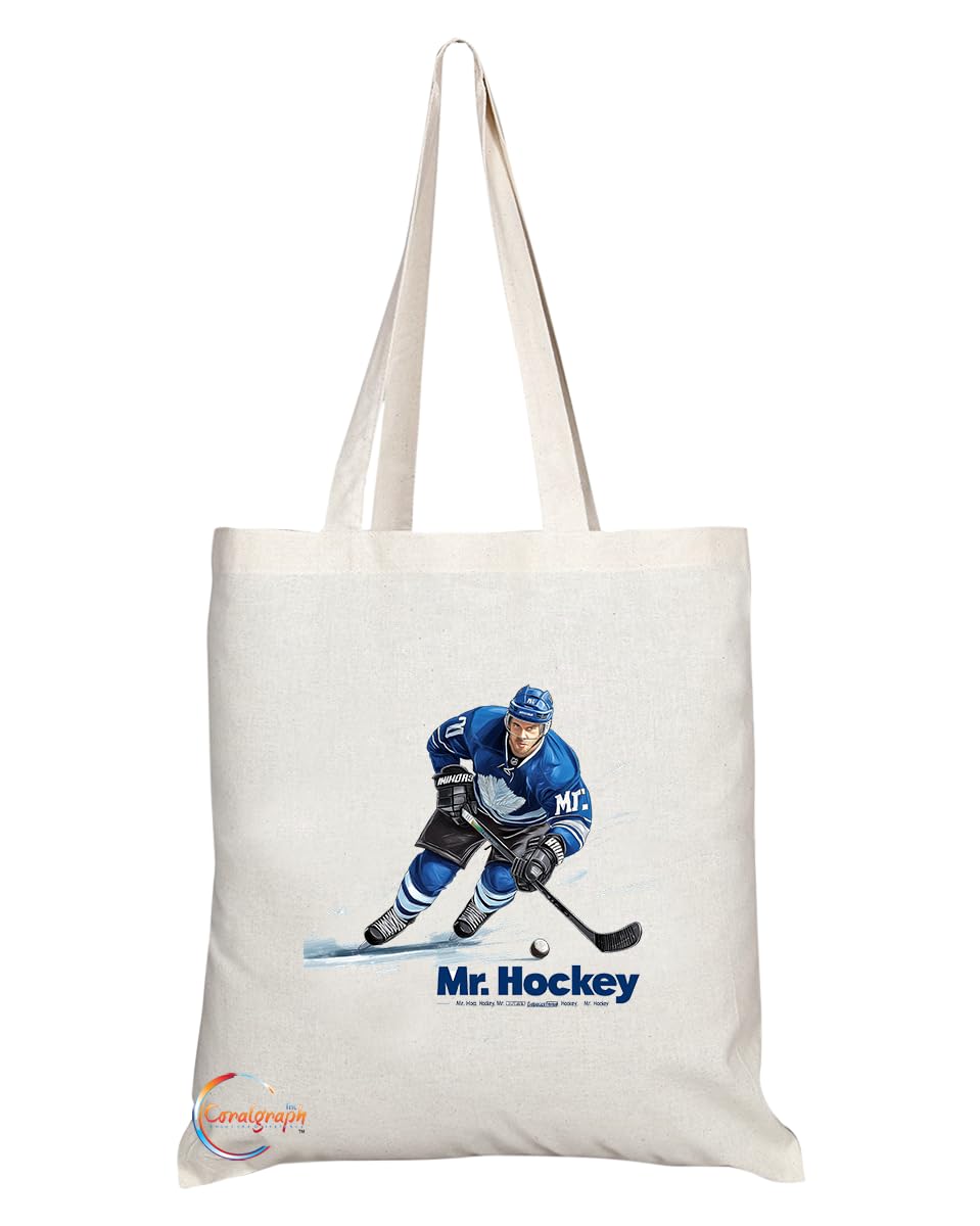 Natural Reusable Shopping Souvenir Tote Bag Featuring Popular Sports Designs from Around the World (Hockey)