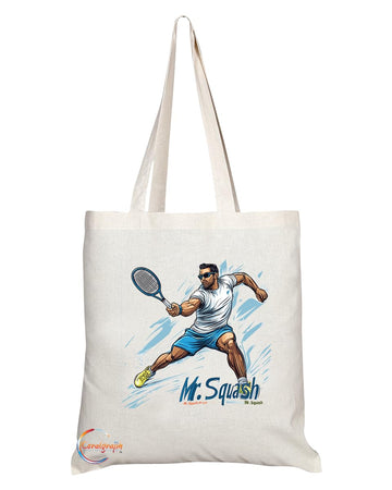 Natural Reusable Shopping Souvenir Tote Bag Featuring Popular Sports Designs from Around the World (Squash)