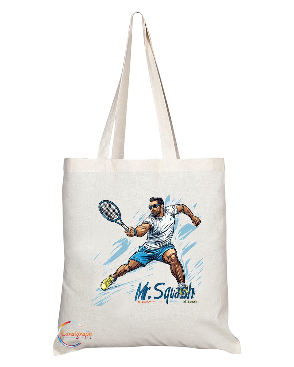 Natural Reusable Shopping Souvenir Tote Bag Featuring Popular Sports Designs from Around the World (Squash)