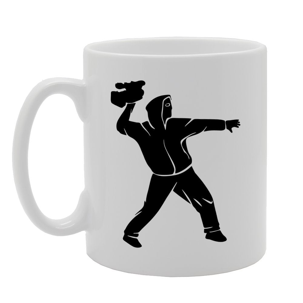 Man Throwing Camera   Printed Tea Coffee Ceramic  Mg1409 - Funny Printed Coffee Mug - Great Gift Idea